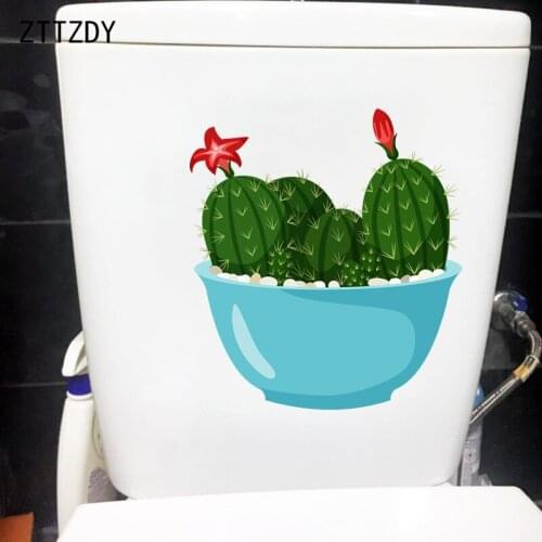 ZTTZDY 21.6×23.9CM Cartoon Cacctus Pot Wall Stickers Fresh Plant Home Bathroom Toilet Decoration T6-0044