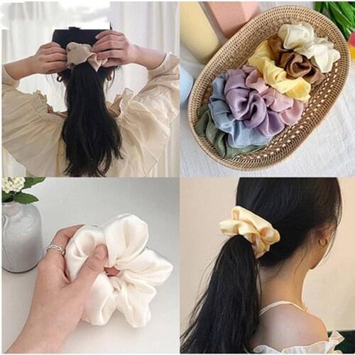 1PC Fashion Satin Solid Color Scrunchies Elastic Hair BandsTies Women Girls Ponytail Holder Hair Rope Headwear Hair Accessories