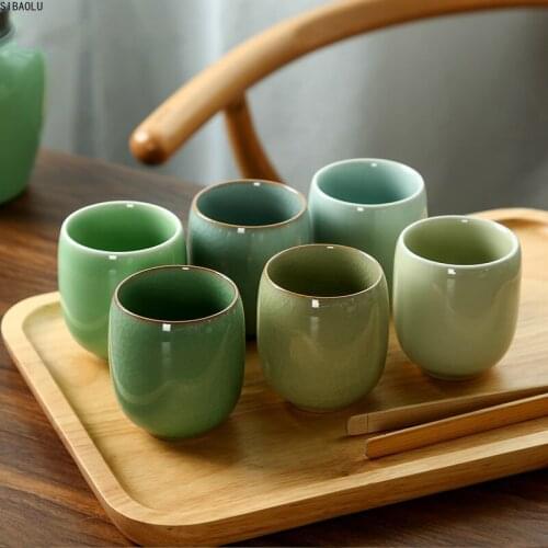 150ml Solid Color Traditional Chinese Style Celadon Crackle Ceramic Teacup China Porcelain Small Coffee Tea Cups