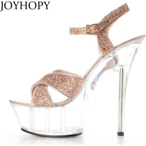 2018 Sequined Cloth Platform Ankle Wrap Sandals Women Summer High Heels Shoes Sexy Woman Party 15CM Heel Crystal Shoes WS1739