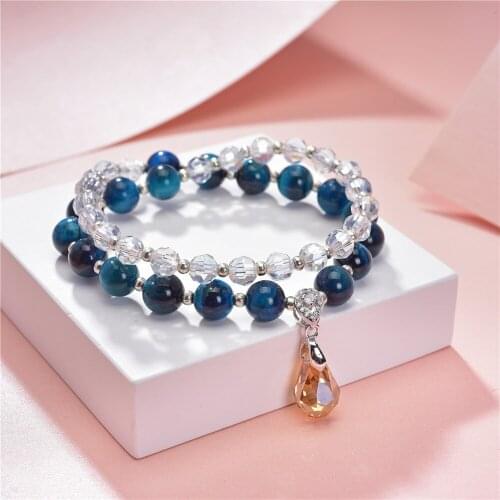 6 New Style 2row Natural Tiger Eye Stone White Crystal Bracelet Bohemia Pendants Chain for Women Jewelry Gift 7.5inch Y803