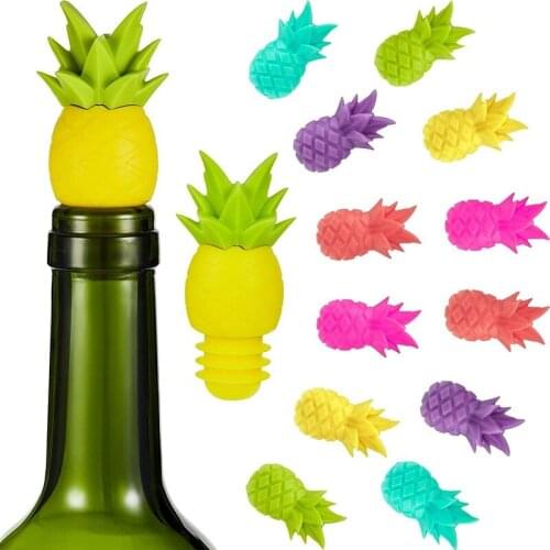 7/14 Pieces Pineapple Silicone Bottle Stopper Wine Glass Markers, Silicone Charms and Wine Stoppers for Wedding Party Gift