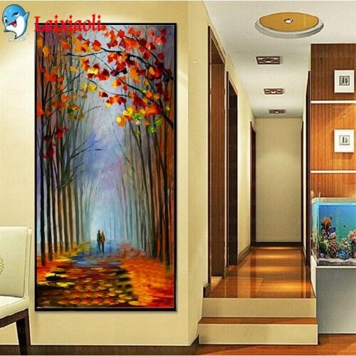 Coloring Abstract Diamond Painting couple Took a walk in the woods 5D Embroidery DIY Home Decoration Round Square Diamond Mosaic