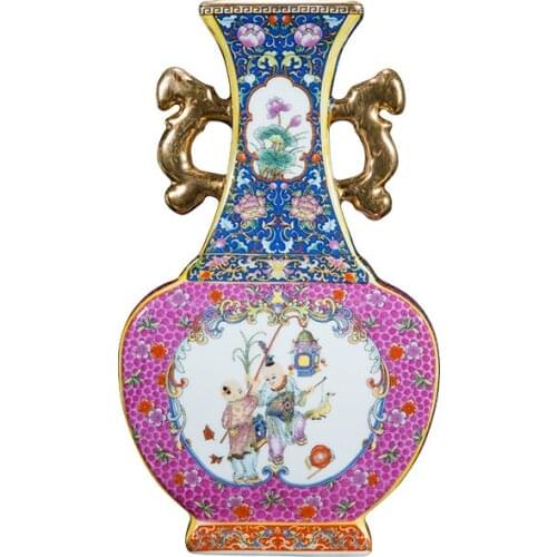 Antique Chinese Jingdezhen Enamel Vase Porcelain Flower Vase For Home Office Decor