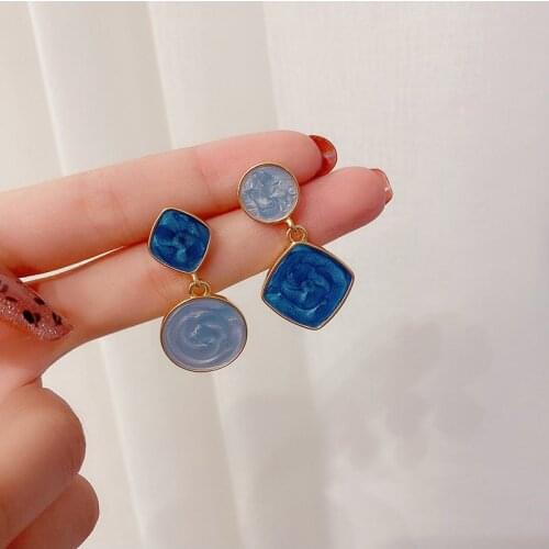 Asymmetrical Rhombus Round Unusual Earrings for Women Water Pattern Epoxy Resin Pendant Earings Fashion Jewelry 2021