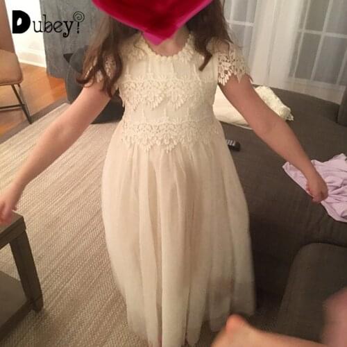 White Wedding Dresses for Girls Flower Girl Dress Lace Crochet Dress Robes for Girl Fluffy Bridesmaid Dresses Birthday Dress