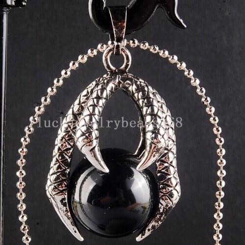 Free Shipping Women Fashion Jewelry Beautiful Black Carnelian Dragon Claw Ball Round Pendant Bead with Chain C3849