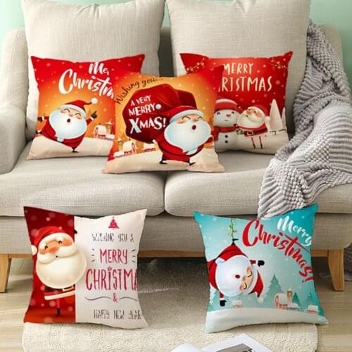 1PC 45cmx45cm Santa Claus Print Sofa Throw Pillow Case Washable Peach Skin Cushion Dust Cover Car Home Christmas Decoration