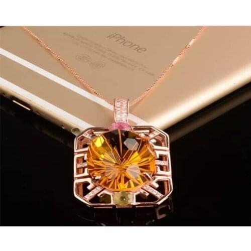 Citrine pendant Natural origin cirtrine 925 sterling silver pendant 15*20mm