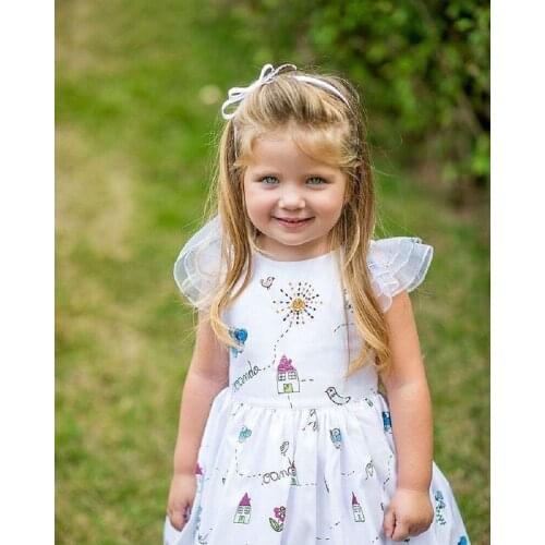2-7Years Kids Baby Girl Floral Princess Dress Girl Lace Flying Sleeve Party Wedding Birthday Dresses Girl Tulle Tutu Dresses