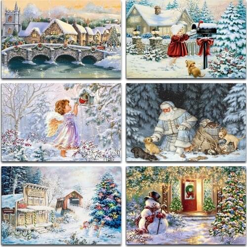 Diy Diamond Painting Christmas Landscape Full Round Diamond Mosaic Embroidery Scenery Snow Cross Stitch Decorative Wall Painting