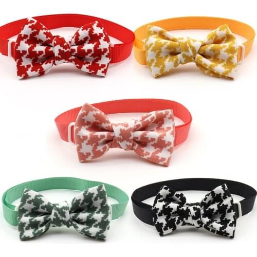 30/50 PCS Grid Pet Bowtie Adjustable Size Dog Cat Tie Accessories Lovely Dog Collars For Small Pets