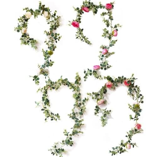 1.95m Artificial Vine Eucalyptus Leaves Rose Garland Home Hanging Decoration Artificial Plants