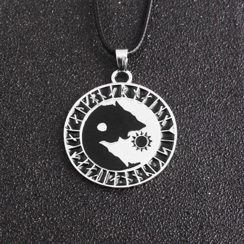 Hip-hop Jewelry Yin Yang Wolf Sun Moon Necklaces Norse Vikings Amulet Pendant Necklace for Men Jewelry