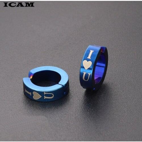 ICAM Ear Clip Non Piercing Earrings Fake Earrings for Men Circle Round Earring Fashion Jewelry Blue Black Punk Rock Style