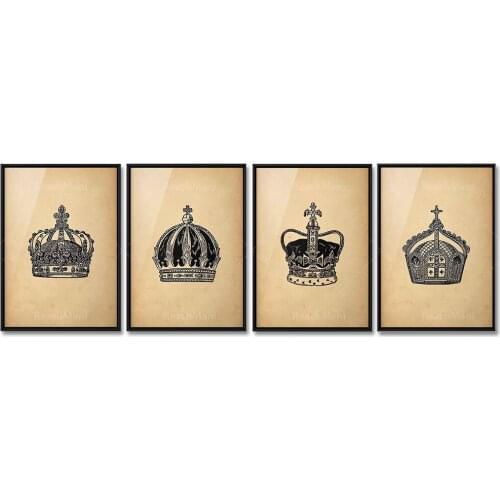 Imprimés d’affiches antiques de collection de couronnes | Ensemble de 4 jolies couronnes antiques Wall Art Prints | Ensemble d’a