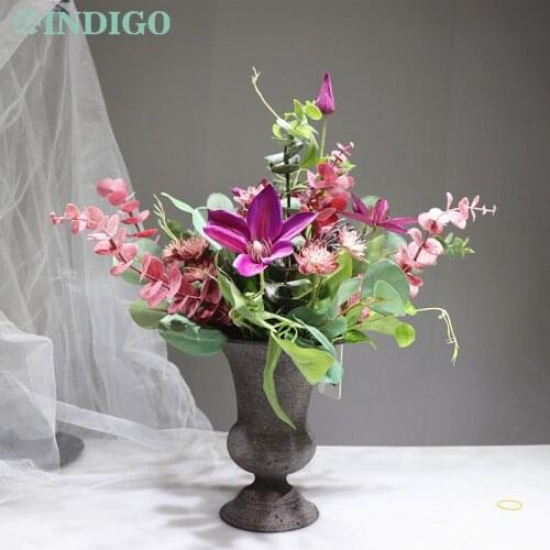 INDIGO - DIY Purple Clematis 1 Set Chrysanthemum Artificial Flower Arrangement Bonsai Bouquet Designed Centerpiece Interior Trim