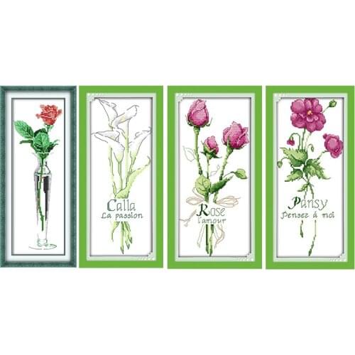 Joy Sunday One Flower Cross Stitch Printing 11CT 14CT White Fabric Printing Fabric Embroidery kits Needle Thread Manual Floral