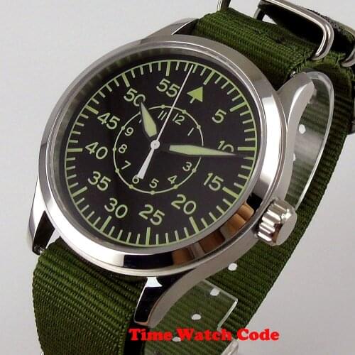 Classic Green Corgeut 42mm Automatic Mens Wristwatch Black Dial Miyota 8215 Automatic Movement Sapphire Glass Nylon Strap