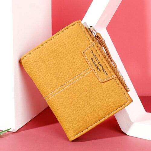 Brand Yellow Women Wallet Soft PU Leather Female Purse Mini Hasp Card Holder Coin Short Wallets Slim Small Purse Zipper Keychain