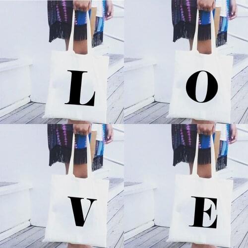 Fashion Black Alphabet Canvas Shoulder Bag Letter Printing Shopping Bags Foldable Fashion Women Shopper Pouch Travel Bags Gift