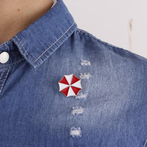 Game Movie Jewelry Men Women Biohazard Brooch Pin Alice Umbrella Corporation Red White Enamel Logo Amulet Badge