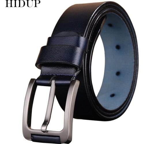 HIDUP Mens Retro Styles Design Pin Buckle Metal Belt Real Genuine Leather Belts Men 3.8cm Width Jeans Accessories 2020 NWJ143