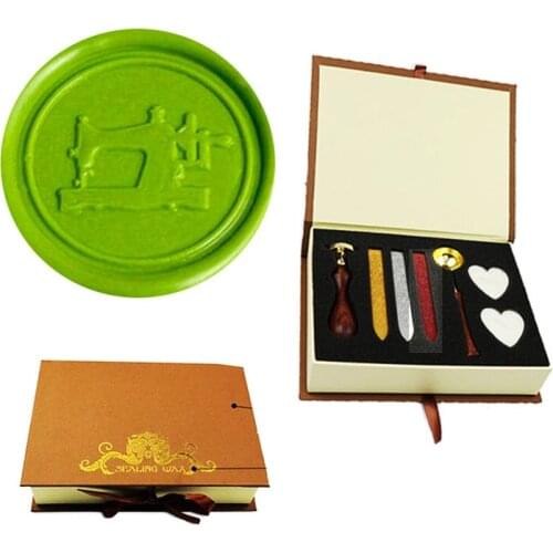 Signature Custom Vintage Sewing Machine Custom Picture Logo Wedding Invitation Wax Seal Sealing Stamp Rosewood Handle Set Kit