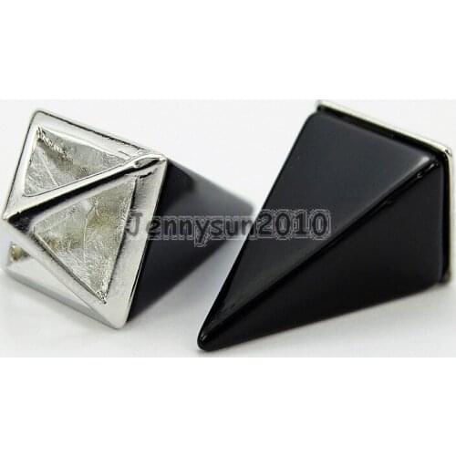 Natural Black Onyx Gems Stones Pyramid Pointed Healing Reiki Chakra Silver Pendant Beads Necklace Jewelry 5Pcs/Pack