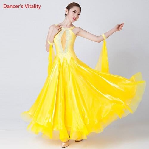 2018 New Ballroom Standard Women Dance Dress Dance Skirt Sleeveless Diamond-encrusted luxury modern dance dress