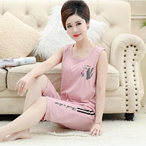 Women Vest Sleepwear New Arrivals 2 Pieces/Set Pajama Set 100% Cotton Summer Cactus Home Clothes For Women Pijamas Mujer M-4XL