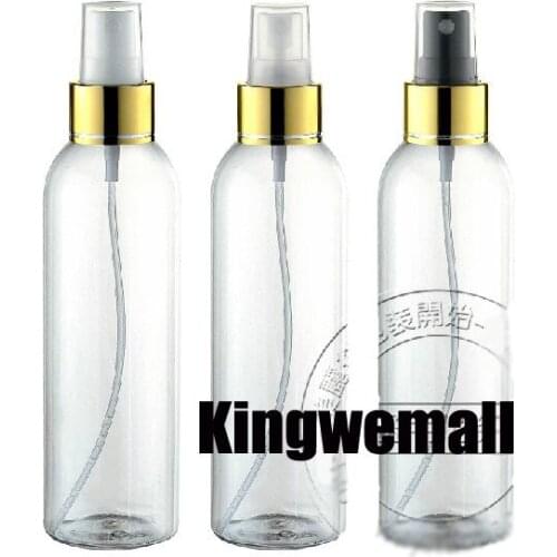 Wholesale 300pcs/lot 200ml Empty Transparent Atomizer Spray Bottle Container For Cosmetic Packaging with gold lids AD90