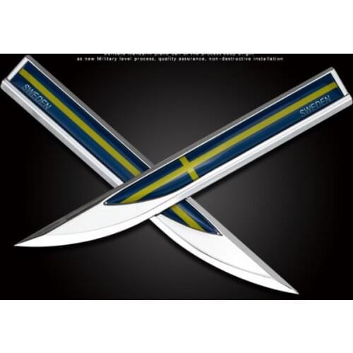 Pair Metal Sweden Flag Car Fender Auto Emblems Badge Decals Sticker Gift Saab