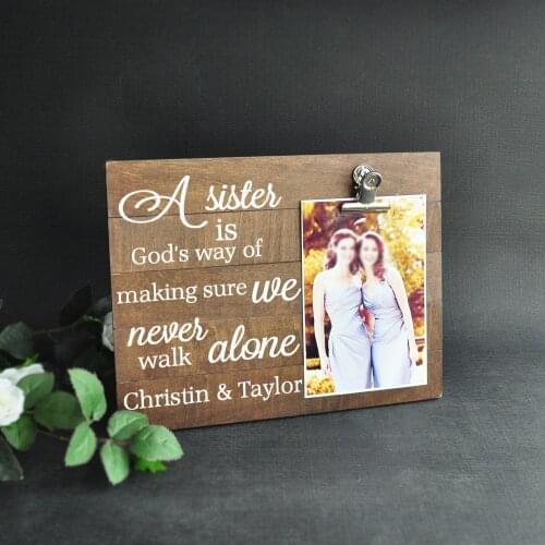 Personalized Sister Clip Photo Frame,Customized Best Friends Photo Frame,Rustic Wooden Photo Frame,Birthday Gift for Friend
