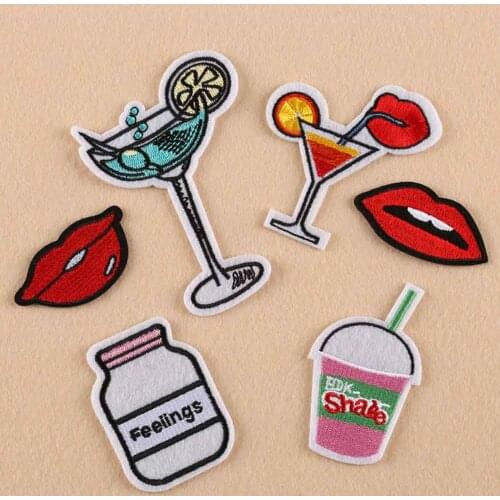 Drinking Red Lip Iron On Patch Clothes Patch For Clothing Girl Women Woman Embroidered Patch Clothes Stickers Garment