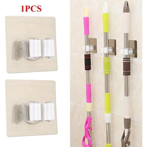 Durable Wall Mounted Hanger Mop Clip Organizer Self-Adhesive Tools Brush Broom Removable Alete Waterproof Shelf Kitchen