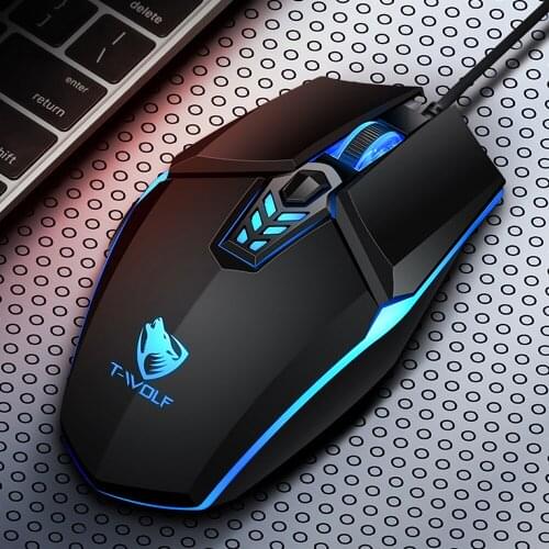 T-WOLF G510 Wired Gaming Mouse 6 Button 4 Color Backlight 800-3200 Adjustable DPI Office Mouse Computer Mice for Laptop/PC/Gamer
