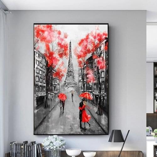 Romantic Couple Under Umbrella Paris Eiffel Tower Canvas Paintings Art Posters and Prints Lover Wall Pictures for Living Room