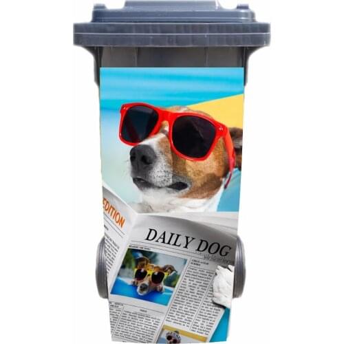 DIY pet 3D holiday reading dog removable Waterproof Sticker Decals Rubbish bin trash can Cover sticker poster 120liter 240liter