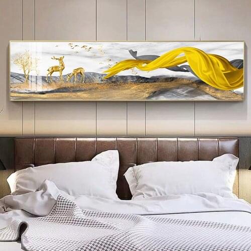 Nordic Modern Poster Golden Abstract Deer Flying Bird Wall Pictures for Living Room Bedroom and Aisle Home Decoration Unframed
