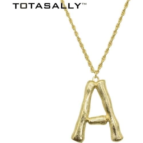 TOTASALLY Big Bambu Letters Necklace Pendants For Women Golden A-Z 26 Initial Collar Jewelry Alphabet Necklace Bijoux