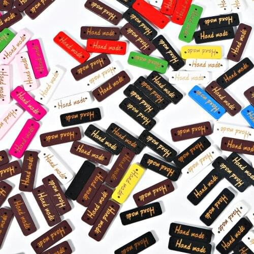 50pcs/lot Vintage Handmade Rectangle Labels Wood Letter Tags Embossed Label DIY Apparel Sewing Cloth Fabric Supplies Accessories