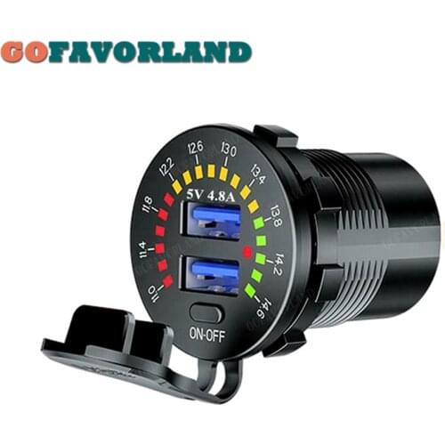 Phone Power Charger Car USB Socket For Boat Truck ATV Dual USB Car Charger 4.8A 5V LED Voltage Meter with Switch On Off