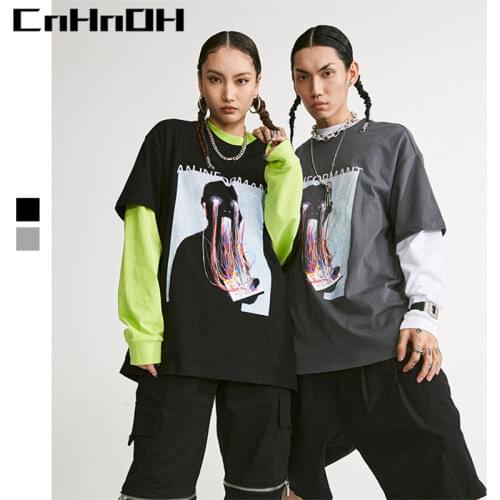 CnHnOH spring and summer new Arrival couple t-shirt hip-hop street dark printing tide brand oversize short-sleeved male 10010