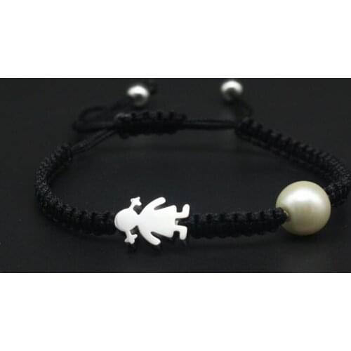 Brand Women Bracelet Stainless Steel Cute Little Girl Imitation Pearls Red Black Rope Braided Lucky Bracelets for Women Jewelry