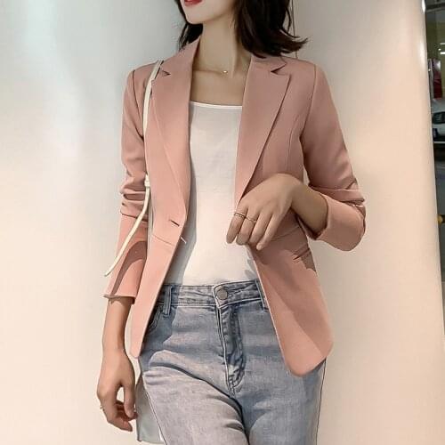 2xl Autumn Women Blazers And Jacket 2020 Fashion Slim Korean Coat Pink Blazer Largo Mujer Office Lady Blazer Work Office Outfit