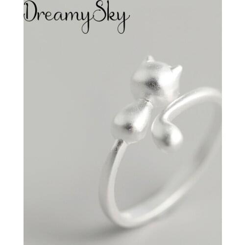 Luxury Jewelry Trendy Silver Color Cat Antique Rings For Women Ladies Large Adjustable Size Ring Joyas De Plata