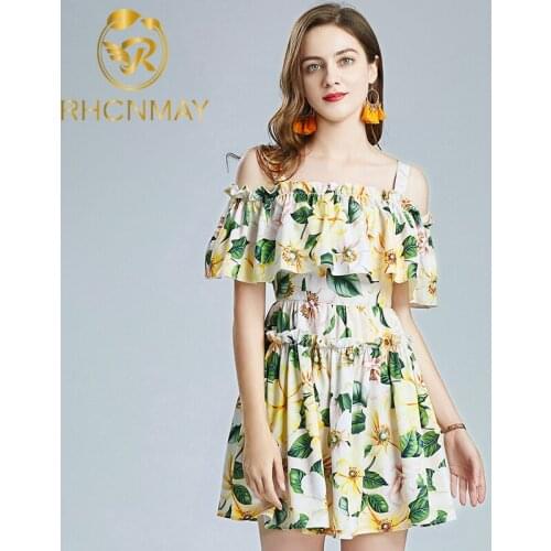 New Print Women dress Summer Straight collar High waist female Cape sling MiNi dresses ruffled Sexy dress 2021