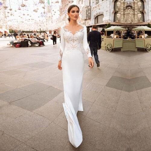 Fanweimei Arabic Wedding Dress with Long Sleeves Appliques Mermaid Boho Wedding Gowns Bride Dresses vestidos de novia 2021