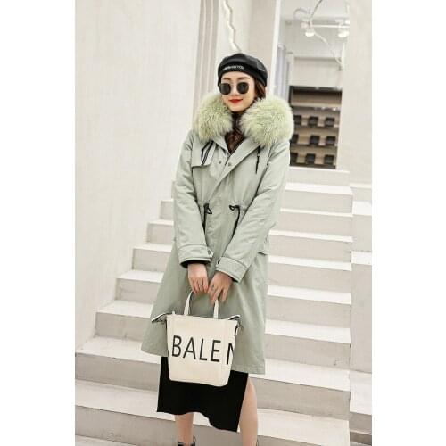 Winter womens long knee length detachable fox fur collar Rex Rabbit Fur liner fur cotton padded coat free shipping F1116